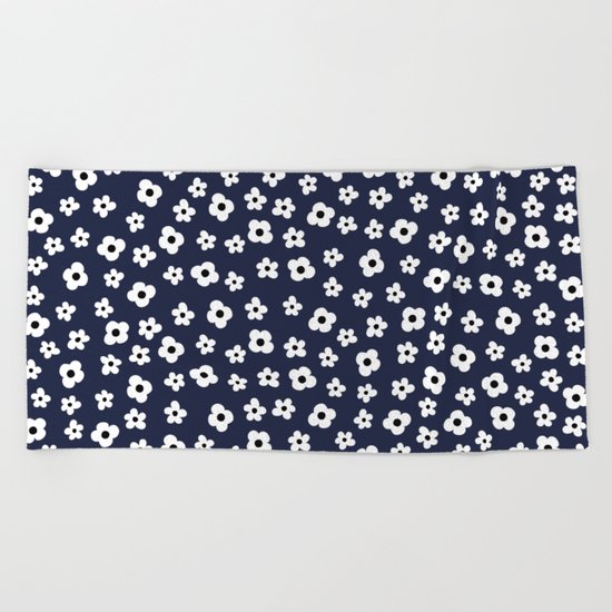 Blue White Spring Flower Pattern Beach Towel