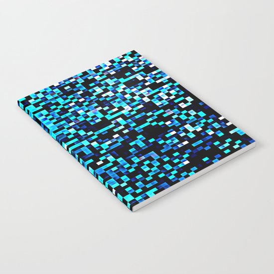 Turquoise Blue Aqua Black Pixels Notebook