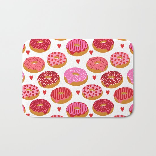 Red donuts pattern with hearts gifts to say i love you on valentines day Bath Mat