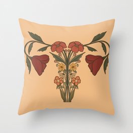 Women's Body Lady Form with Wildflowers Orange Warm Colors Throw Pillow