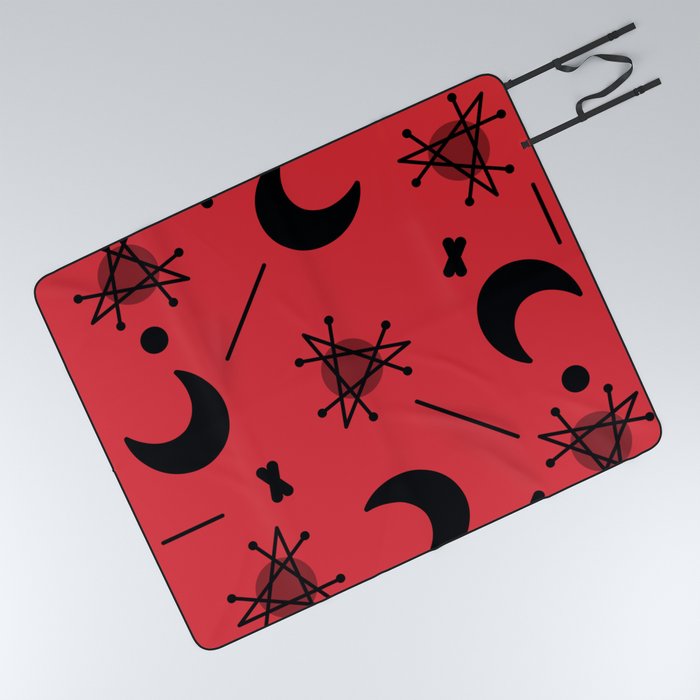 Moons & Stars Atomic Era Abstract Red Picnic Blanket