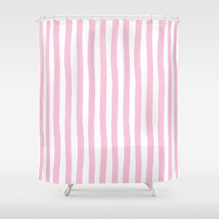 Pink and White Cabana Stripes Palm Beach Preppy Shower Curtain
