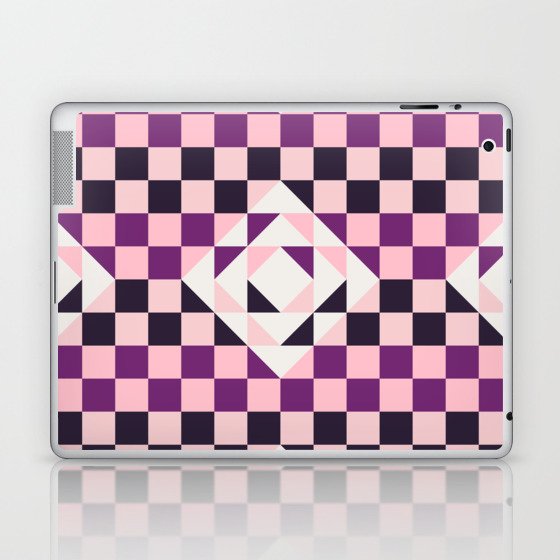 Pink and purple gingham checked ornament Laptop & iPad Skin