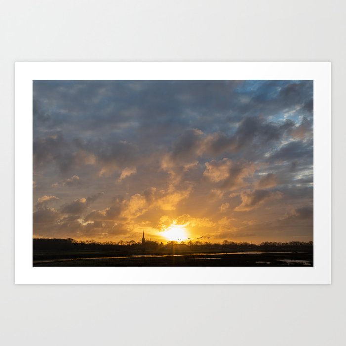 Sunset over Church and River | Netherlands Art Print