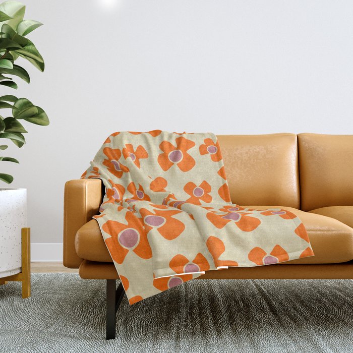 New Flower Daisy Beige Orange Throw Blanket