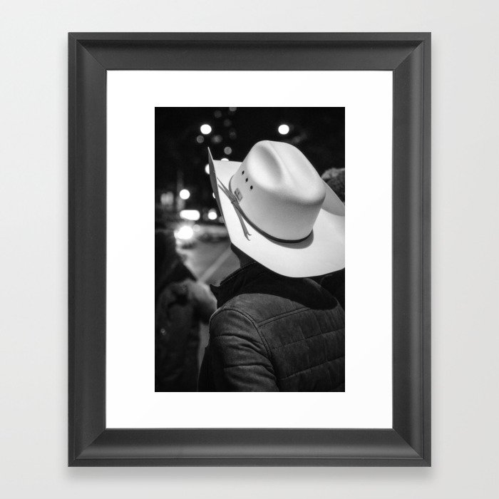 New York City cowboy night out in Black and white Framed Art Print