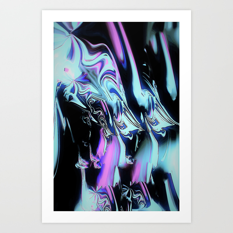 Blue Pink Aurora At Night Sky Abstract Painting Art Print By