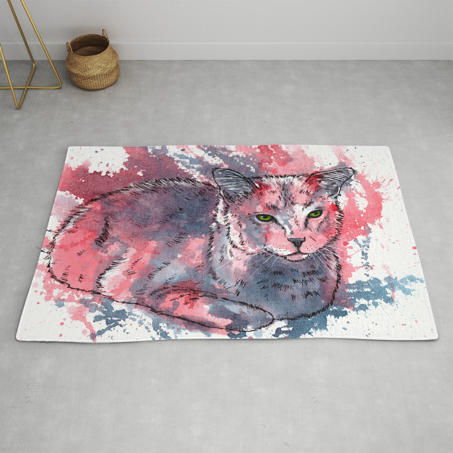 Cat Acrylic Painting Animal Abstract Portrait Rug By Floartstudio