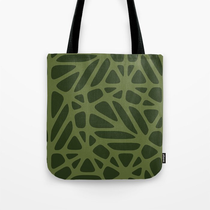 Abstract Modern Cell Pattern - Pine Tree and Dark Olive Green Tote Bag