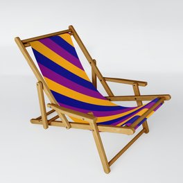 [ Thumbnail: Orange, Blue & Purple Colored Stripes/Lines Pattern Sling Chair ]