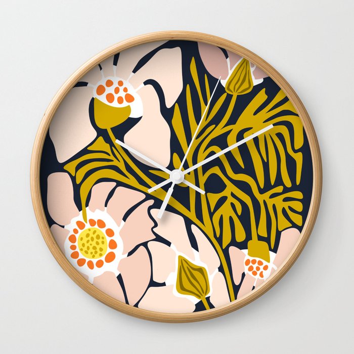 Backyard flower – modern floral illustration Wall Clock