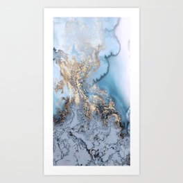 BLUE AND GOLD MARBLE Art Print