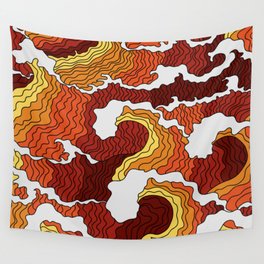 Japanese Flame Waves Abstract Wall Tapestry
