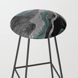 Pale Teal Gray Marble Agate Silver Glitter Glam #1 (Faux Glitter) #decor #art #society6 Bar Stool