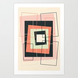 Wonky Retro Squares - Pink Art Print