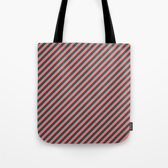 Dark Slate Gray & Light Coral Colored Striped Pattern Tote Bag