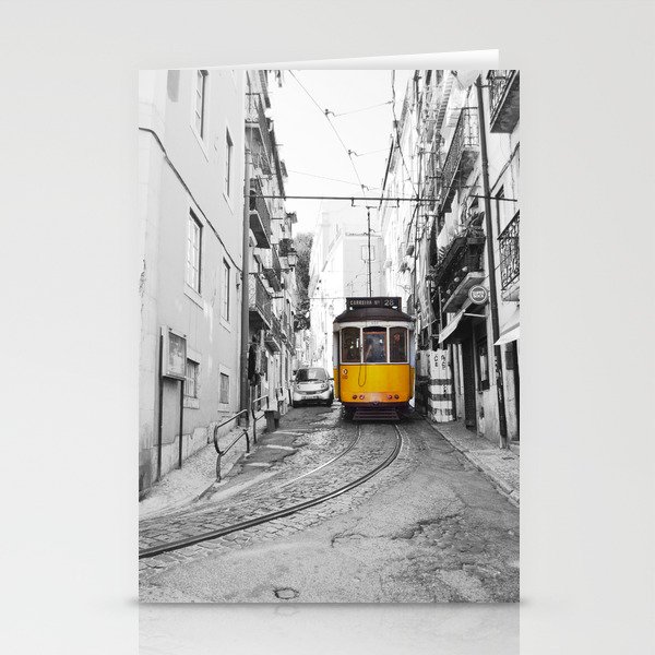 Yellow Tram in Lisbon Portugal | Travel Photography in Selective Color Stationery Cards