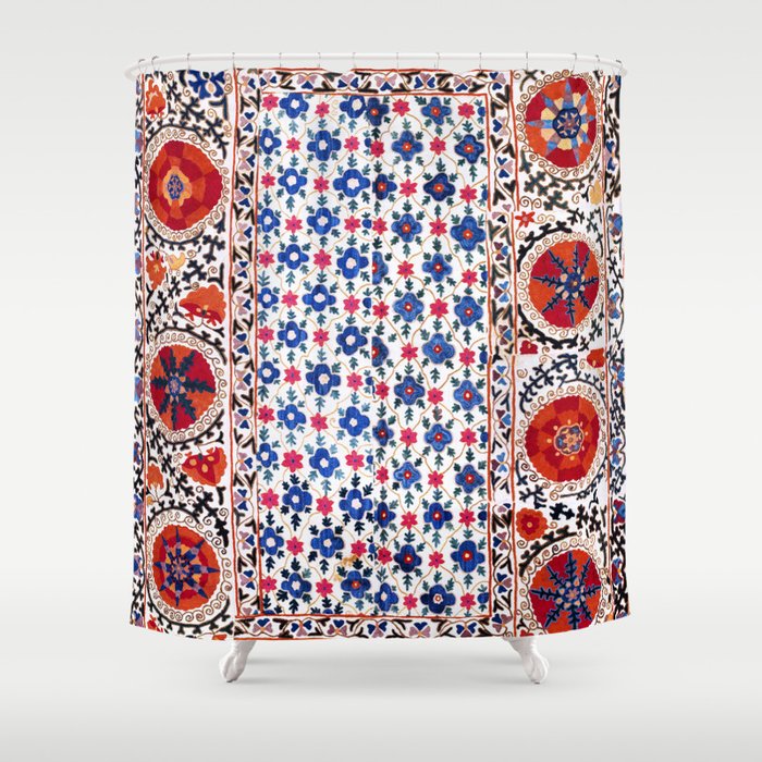 Kermina Nim Suzani  Antique Uzbekistan Embroidery Print Shower Curtain