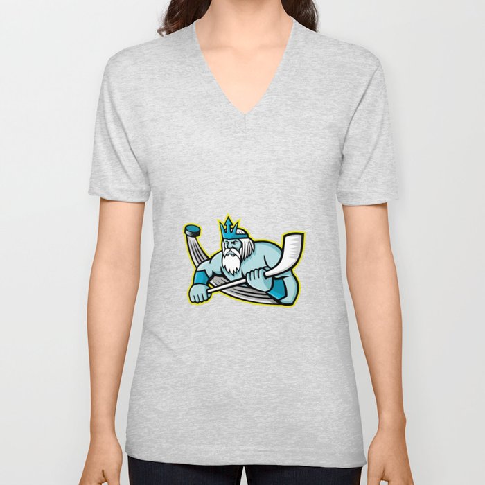 Poseidon Ice Hockey Sports Mascot V Neck T Shirt