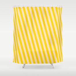 [ Thumbnail: Yellow and Bisque Colored Stripes/Lines Pattern Shower Curtain ]