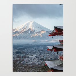Japan Photography - Japanese Temple In Front Of Mount Fuji V.2 Poster