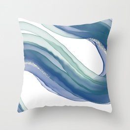 Alcohol Ink Ribbon with Gold Glitter - Teal and Silver Throw Pillow