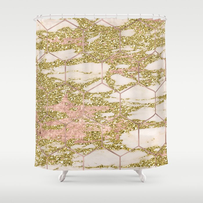 Dramatic Rose Gold And Golden Honeycomb Shower Curtain By Marbleco Dramatic Rose Gold And Golden Honeycomb Shower Curtain By Marbleco Society6
