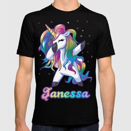 JANESSA Name Personalized Custom Rainbow Unicorn Dabbing T-shirt