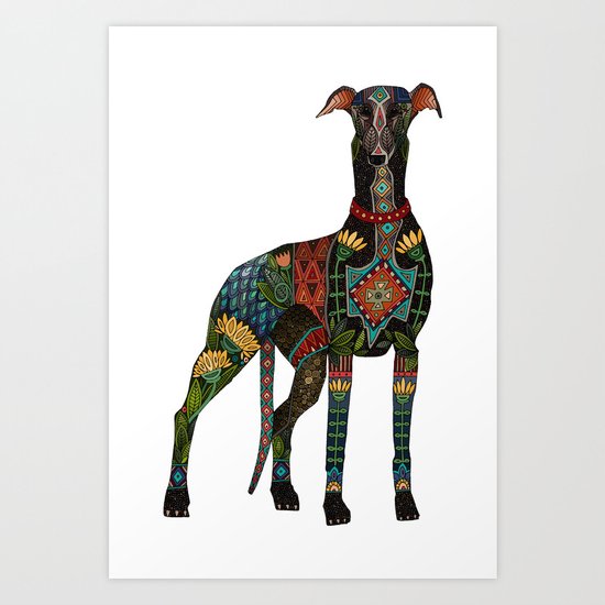 greyhound white Art Print