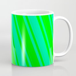 [ Thumbnail: Lime and Green Colored Lined Pattern Coffee Mug ]