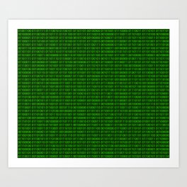 Binary numbers pattern in green Art Print