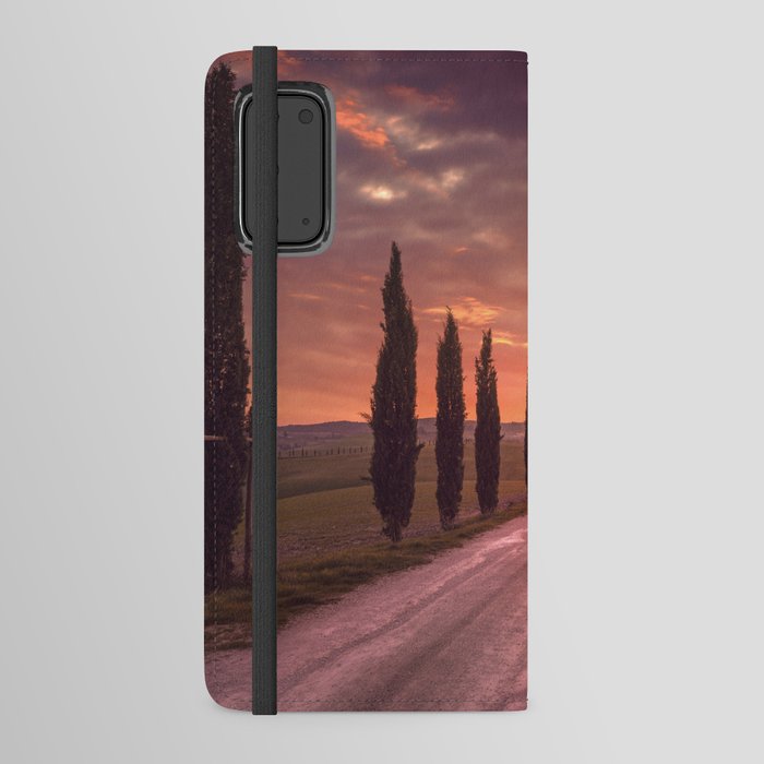 Cypress tree lined road in the countryside of Tuscany, Italy Android Wallet Case