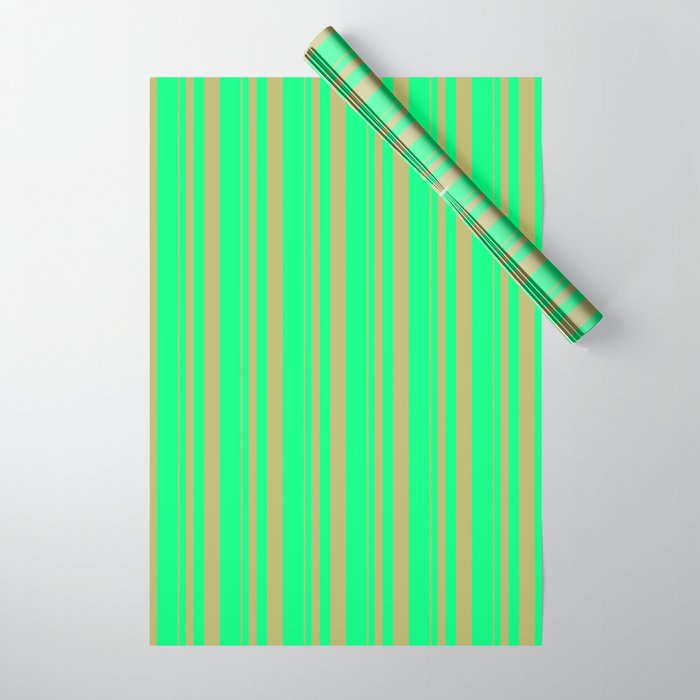 Dark Khaki and Green Colored Stripes/Lines Pattern Wrapping Paper