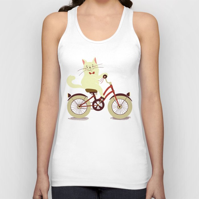 White cat on a bicycle Tank Top