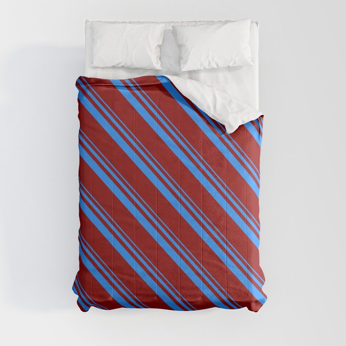 Blue and Dark Red Colored Stripes Pattern Comforter