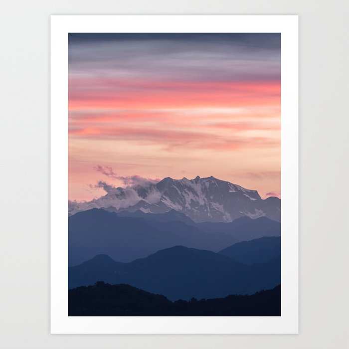 Pink And Blue Pastel Mountains Sky Landscape Sunrise Landscape Art Print By Enshape