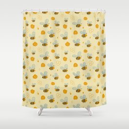 Childish Honey Bees Scandinavian Pattern Shower Curtain