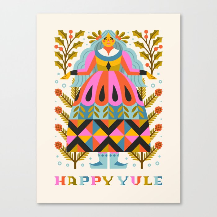 Happy Yule // Cream Canvas Print