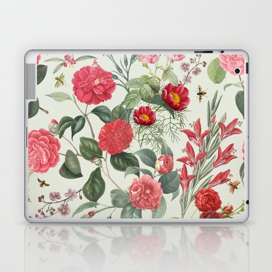Rose Garden & Spinach White  - Lush floral pattern at pale green Laptop & iPad Skin