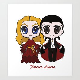 Dracula and Bride.... Forever Lovers Art Print | Graphicdesign, Lovers, Illustration, Romance, Kawaii, Blood, Black, Dracula, Red, Fay 