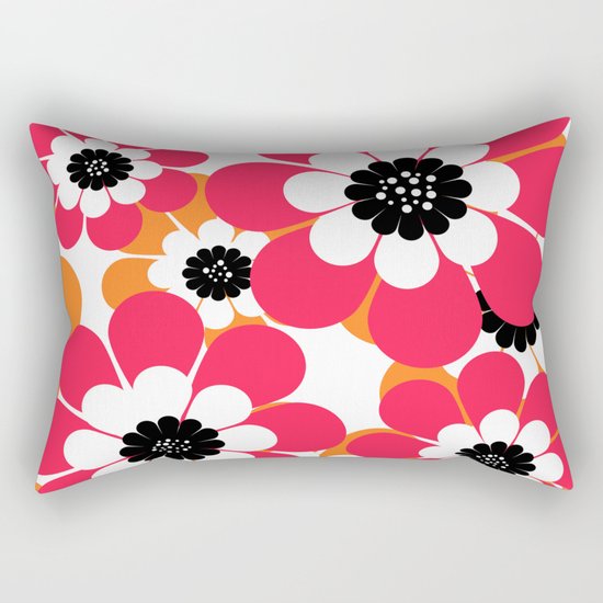 The floral pattern . red and yellow on a white background . Rectangular Pillow