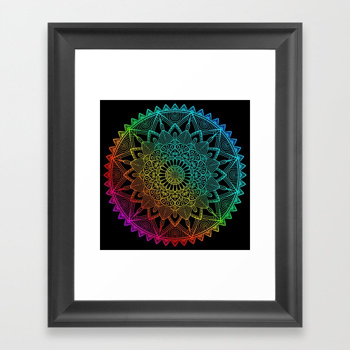 Download Black Rainbow Mandala Doodle Framed Art Print by ...