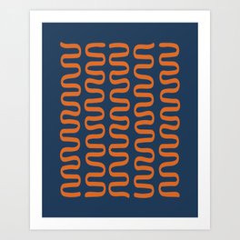 Abstract Shapes 268 in Navy Blue and Orange (Snake Pattern Abstraction) Art Print