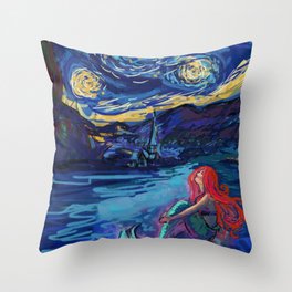 Starry Starry Night meets Mermaid Throw Pillow