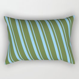 [ Thumbnail: Light Sky Blue and Dark Olive Green Colored Lined/Striped Pattern Rectangular Pillow ]