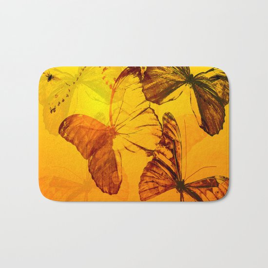Lovely butterflies in sunset color - summer beauties on orange background Bath Mat