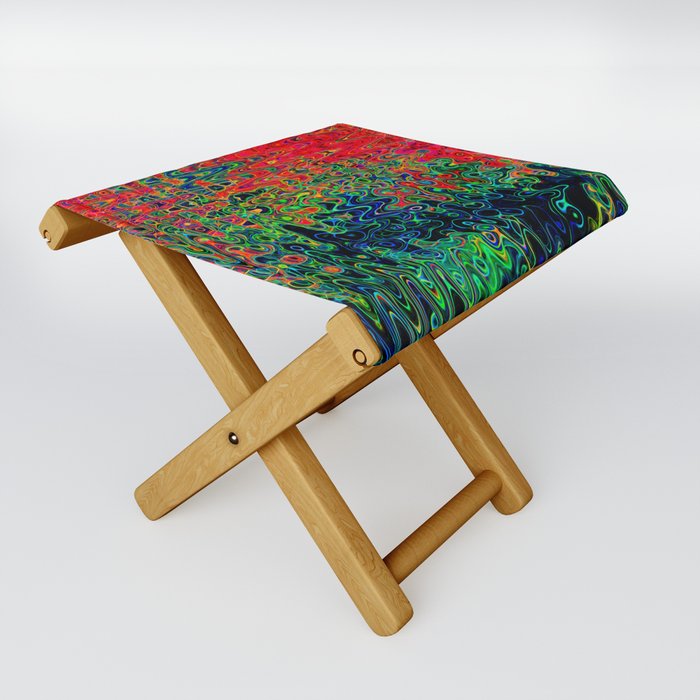 Swirling Surrealistic Pattern In Red And Green Folding Stool