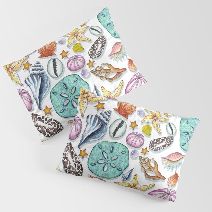 Illustrated Seashell Pattern Pillow Sham