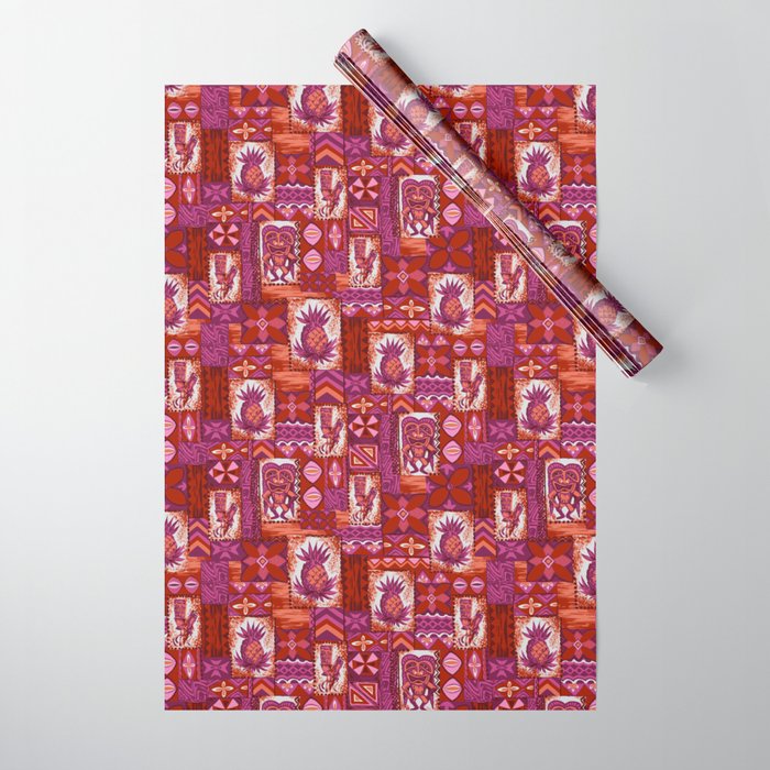 Pomaika’i Tiki Hawaiian Vintage Tapa -Fuchsia Wrapping Paper