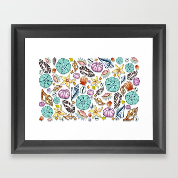 Illustrated Seashell Pattern Framed Art Print
